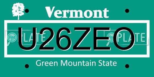 U26ZEO Vermont License Plate
