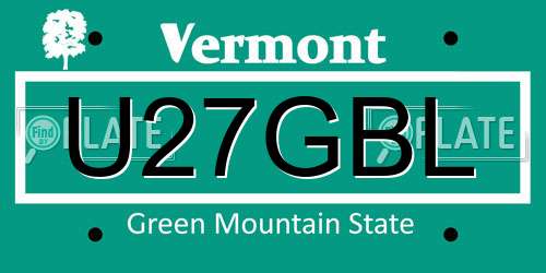 U27GBL Vermont License Plate