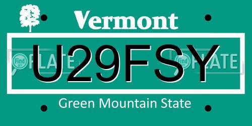 U29FSY Vermont License Plate