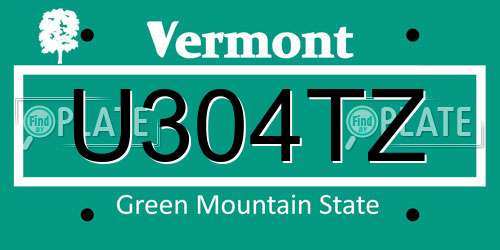 U304TZ Vermont License Plate