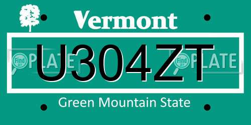 U304ZT Vermont License Plate