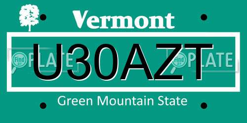 U30AZT Vermont License Plate