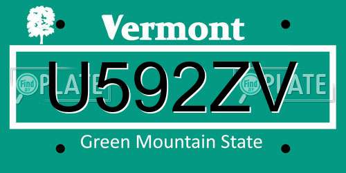 U592ZV Vermont License Plate
