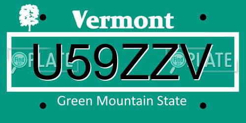 U59ZZV Vermont License Plate