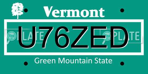 U76ZED Vermont License Plate