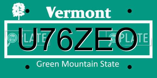 U76ZEO Vermont License Plate