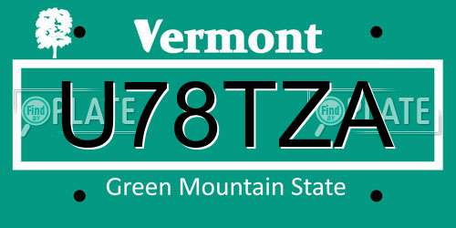 U78TZA Vermont License Plate