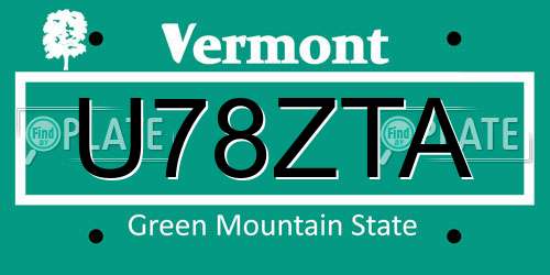 U78ZTA Vermont License Plate