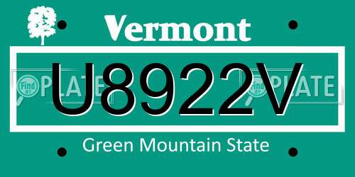 U8922V Vermont License Plate