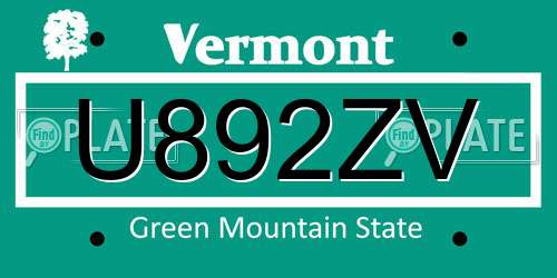U892ZV Vermont License Plate