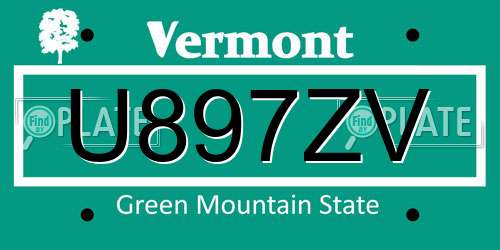 U897ZV Vermont License Plate