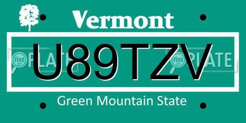 U89TZV Vermont License Plate