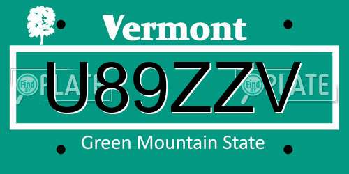 U89ZZV Vermont License Plate