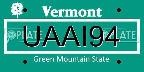 UAAI94 Vermont License Plate