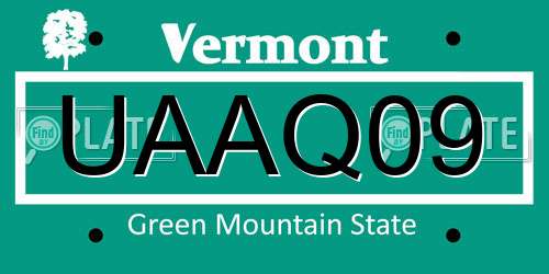 UAAQ09 Vermont License Plate