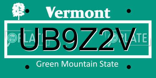 UB9Z2V Vermont License Plate