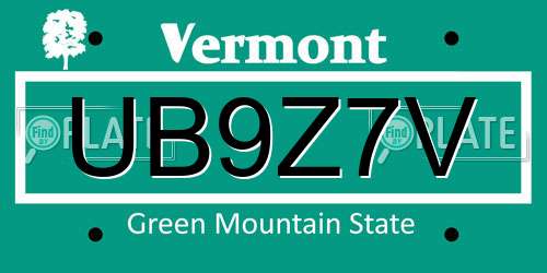 UB9Z7V Vermont License Plate