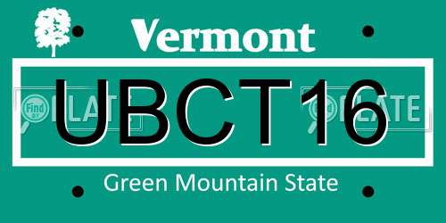 UBCT16 Vermont License Plate