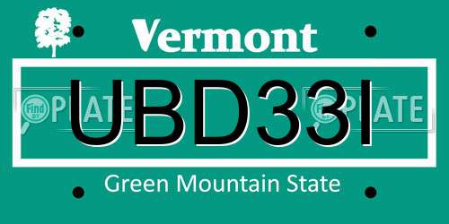 UBD33I Vermont License Plate