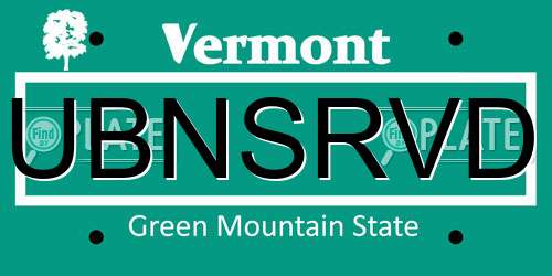 UBNSRVD Vermont License Plate