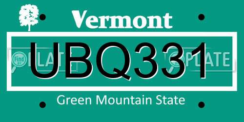 UBQ331 Vermont License Plate