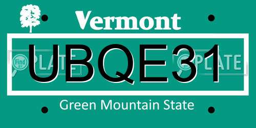 UBQE31 Vermont License Plate