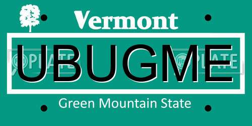 UBUGME Vermont License Plate