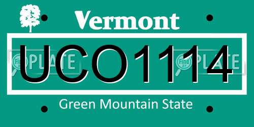 UCO1114 Vermont License Plate
