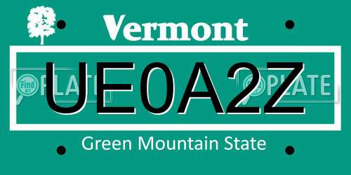 UE0A2Z Vermont License Plate