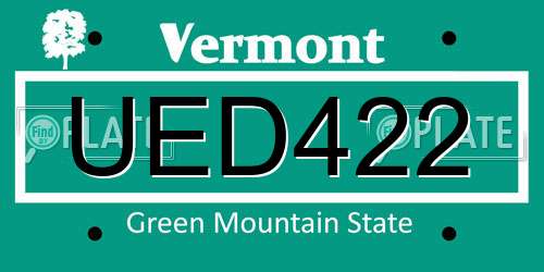 UED422 Vermont License Plate