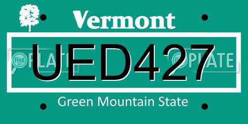 UED427 Vermont License Plate