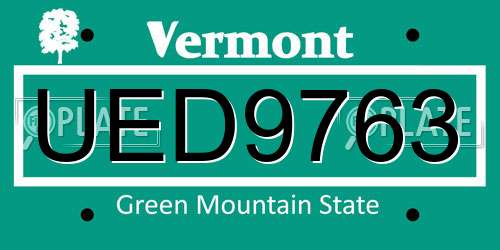 UED9763 Vermont License Plate