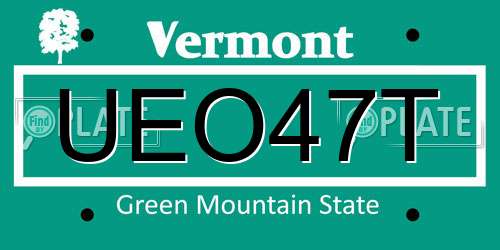 UEO47T Vermont License Plate