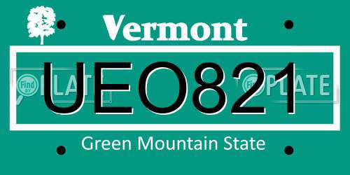 UEO821 Vermont License Plate