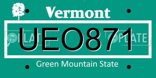 UEO871 Vermont License Plate