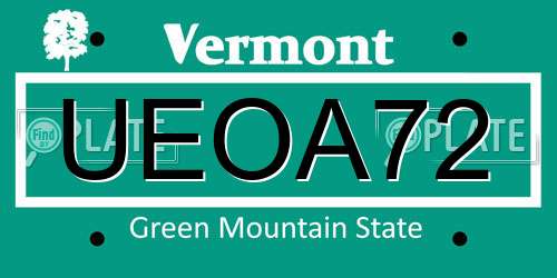 UEOA72 Vermont License Plate