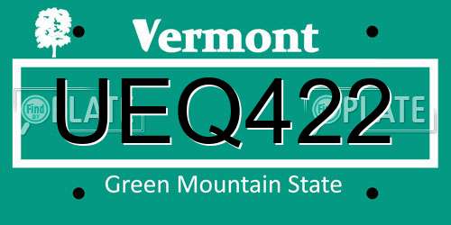 UEQ422 Vermont License Plate