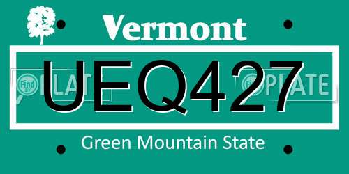 UEQ427 Vermont License Plate