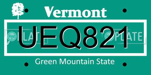 UEQ821 Vermont License Plate