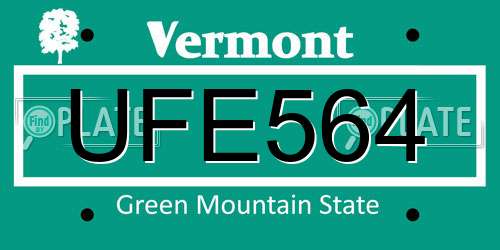 UFE564 Vermont License Plate