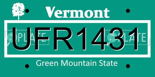 UFR1431 Vermont License Plate