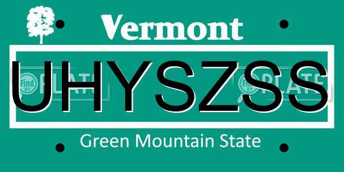UHYSZSS Vermont License Plate