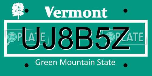 UJ8B5Z Vermont License Plate