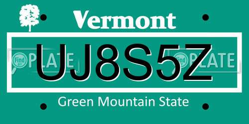 UJ8S5Z Vermont License Plate