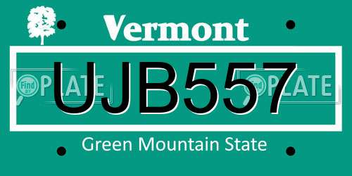 UJB557 Vermont License Plate