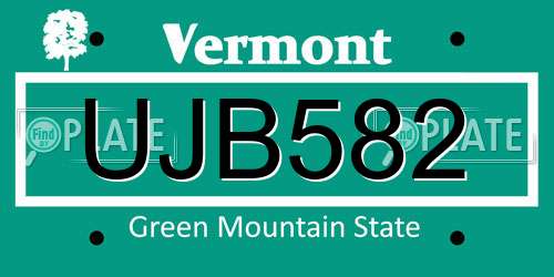 UJB582 Vermont License Plate
