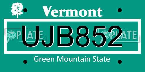 UJB852 Vermont License Plate