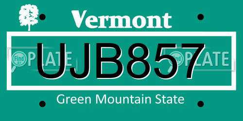 UJB857 Vermont License Plate