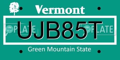 UJB85T Vermont License Plate