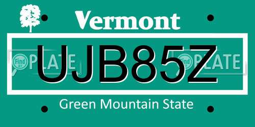 UJB85Z Vermont License Plate